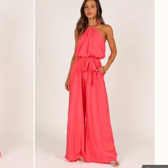Petal & Pup Dionne Halter Jumpsuit in Flamingo - Picture 1 of 8